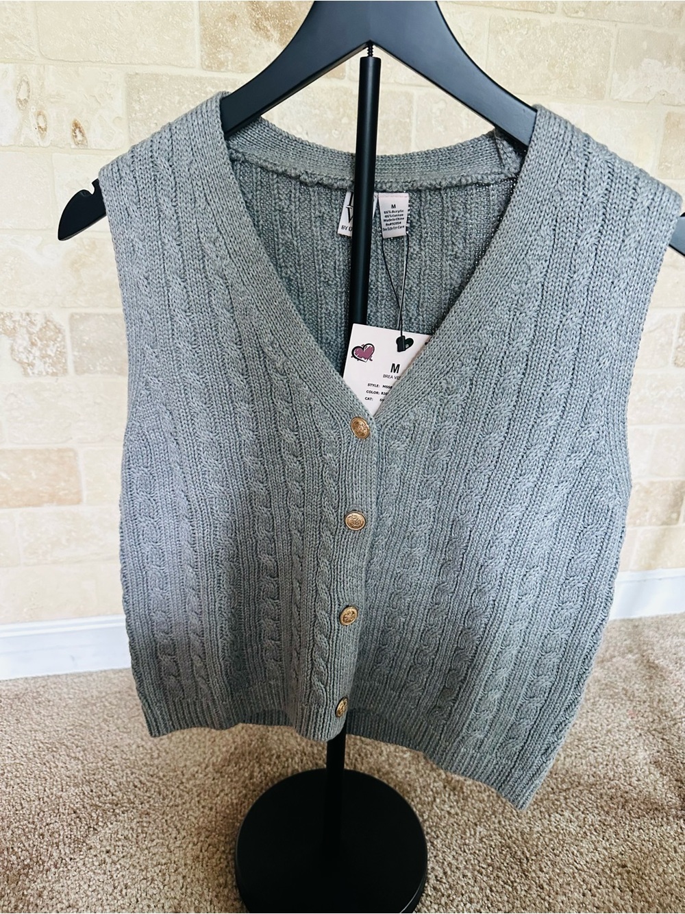 Love By Design Gray Cable-Knit Button Front Sweater Vest